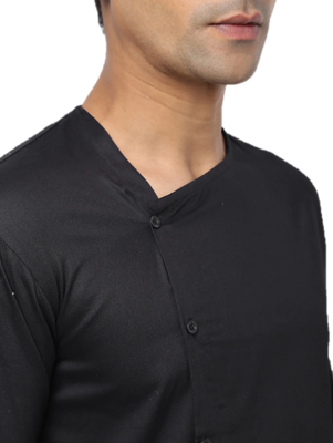 Black Plain Cotton Men Kurtas 5