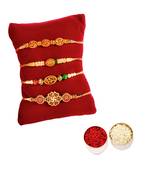 Designer Swastik and OM Rakhi Set of 4 Rakhi :: Roli Tika for Brother