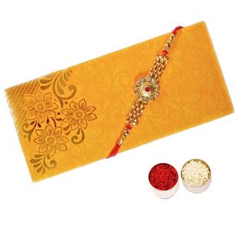 Beautiful Designer Golden Bracelet Rakhi :: Roli Tika for Brother 3