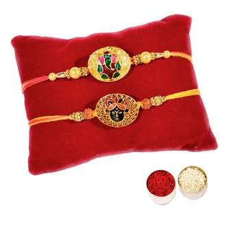 Beautiful Designer Meenakari Work Rakhi Set of Ganesha and Kanha :: Roli Tika for Brother (2 Rakhi) 3