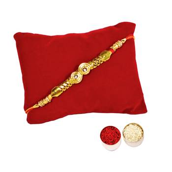 Beautiful Golden Bracelet Rakhi In Mauli Thread :: Roli Tika for Brother (Single Rakhi) 1