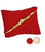 Beautiful Golden Bracelet Rakhi In Mauli Thread :: Roli Tika for Brother (Single Rakhi)