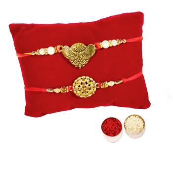 Designer Rakhi Set of 2 Golden Cut-work Rakhi :: Roli Tika for Brother 1