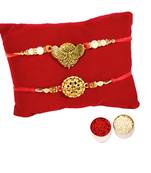 Designer Rakhi Set of 2 Golden Cut-work Rakhi :: Roli Tika for Brother