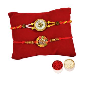 Set of Beautiful Cut-Work Plated Rakhi :: Roli Tika for Brother (2 Rakhi) 3
