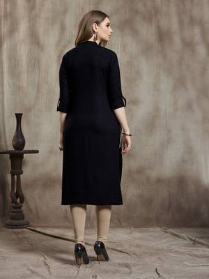 Black plain rayon kurtas-and-kurtis 2