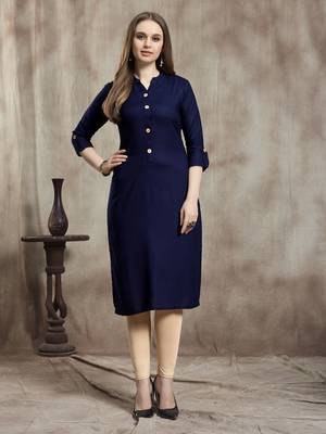 Navy-blue plain rayon kurtas-and-kurtis 1