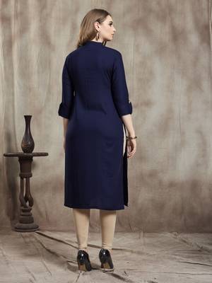 Navy-blue plain rayon kurtas-and-kurtis 2