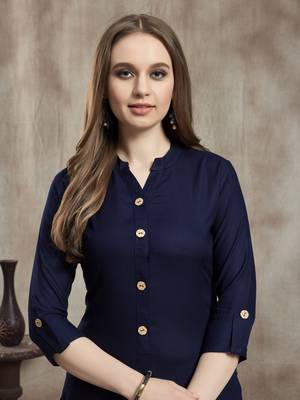 Navy-blue plain rayon kurtas-and-kurtis 5