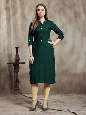 Dark-green plain rayon kurtas-and-kurtis 1