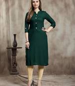 Dark-green plain rayon kurtas-and-kurtis