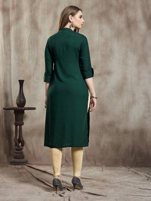 Dark-green plain rayon kurtas-and-kurtis 2