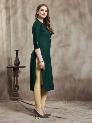 Dark-green plain rayon kurtas-and-kurtis 4