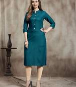 Dark-aqua-blue plain rayon kurtas-and-kurtis