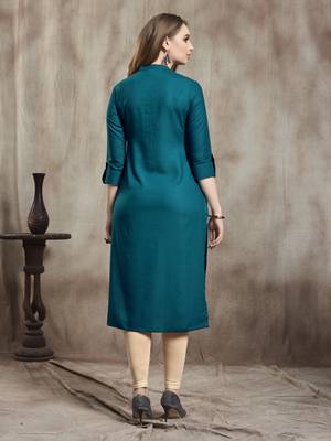 Dark-aqua-blue plain rayon kurtas-and-kurtis 2