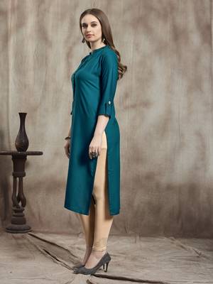 Dark-aqua-blue plain rayon kurtas-and-kurtis 3