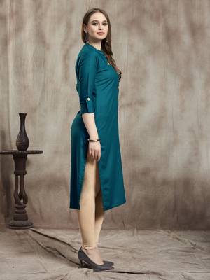 Dark-aqua-blue plain rayon kurtas-and-kurtis 4