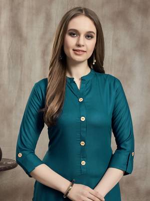 Dark-aqua-blue plain rayon kurtas-and-kurtis 5