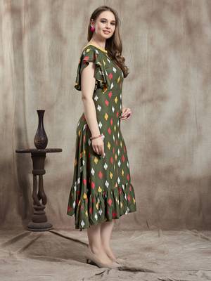 Dark-green printed rayon kurtas-and-kurtis 4