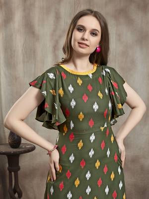 Dark-green printed rayon kurtas-and-kurtis 5