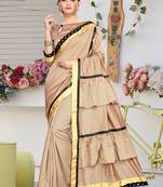 Beige Plain Art Silk Saree With Blouse