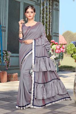 Grey Plain Art Silk Saree With Blouse 1