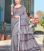 Grey Plain Art Silk Saree With Blouse