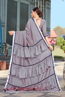 Grey Plain Art Silk Saree With Blouse 2