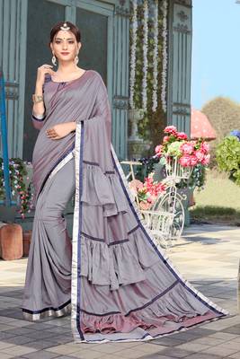 Grey Plain Art Silk Saree With Blouse 4