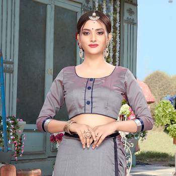 Grey Plain Art Silk Saree With Blouse 5