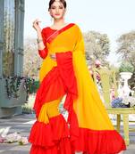 Yellow Plain Georgette Saree With Blouse