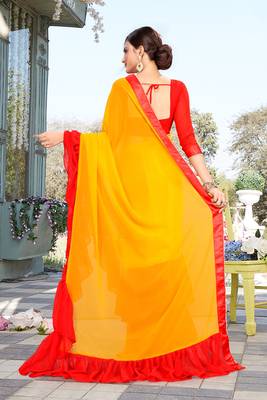 Yellow Plain Georgette Saree With Blouse 2