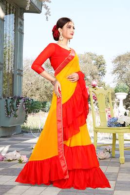 Yellow Plain Georgette Saree With Blouse 3