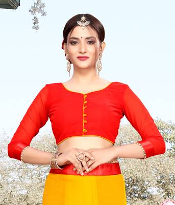 Yellow Plain Georgette Saree With Blouse 5