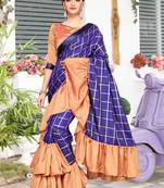 Blue Plain Art Silk Saree With Blouse
