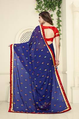 Blue Embroidered Georgette Saree With Blouse 2