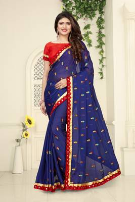Blue Embroidered Georgette Saree With Blouse 3