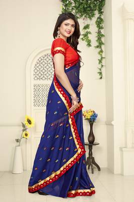 Blue Embroidered Georgette Saree With Blouse 4