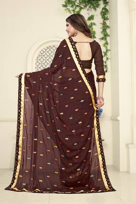 Brown Embroidered Georgette Saree With Blouse 2