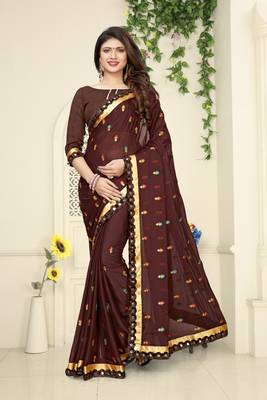 Brown Embroidered Georgette Saree With Blouse 3