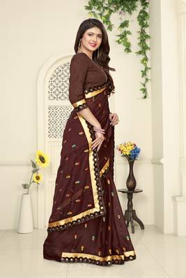 Brown Embroidered Georgette Saree With Blouse 4