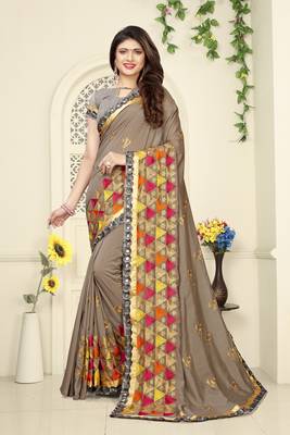 Beige Embroidered Art Silk Saree With Blouse 1