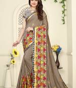 Beige Embroidered Art Silk Saree With Blouse