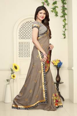 Beige Embroidered Art Silk Saree With Blouse 4