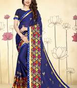 Blue Embroidered Georgette Saree With Blouse