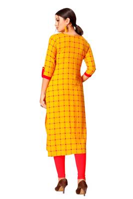 Yellow printed rayon kurtas-and-kurtis 2