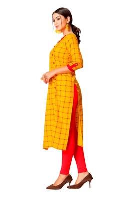 Yellow printed rayon kurtas-and-kurtis 3