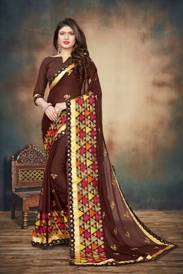 Brown Embroidered Georgette Saree With Blouse 1