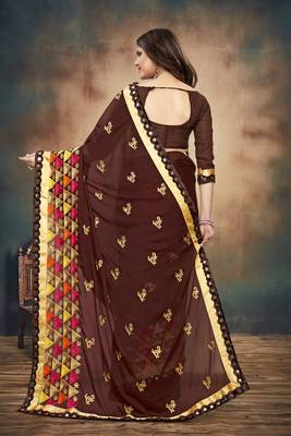 Brown Embroidered Georgette Saree With Blouse 2