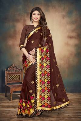Brown Embroidered Georgette Saree With Blouse 3